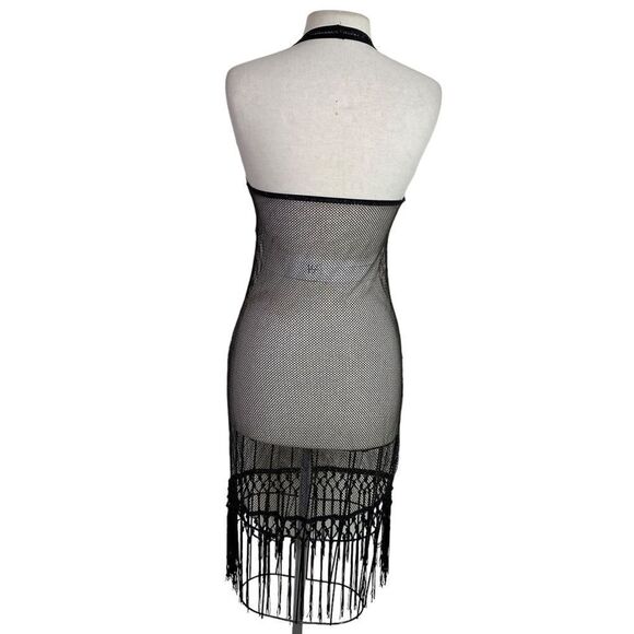 Halter dress M mesh black with a faint gold shimmer fringe hem - Picture 3 of 5